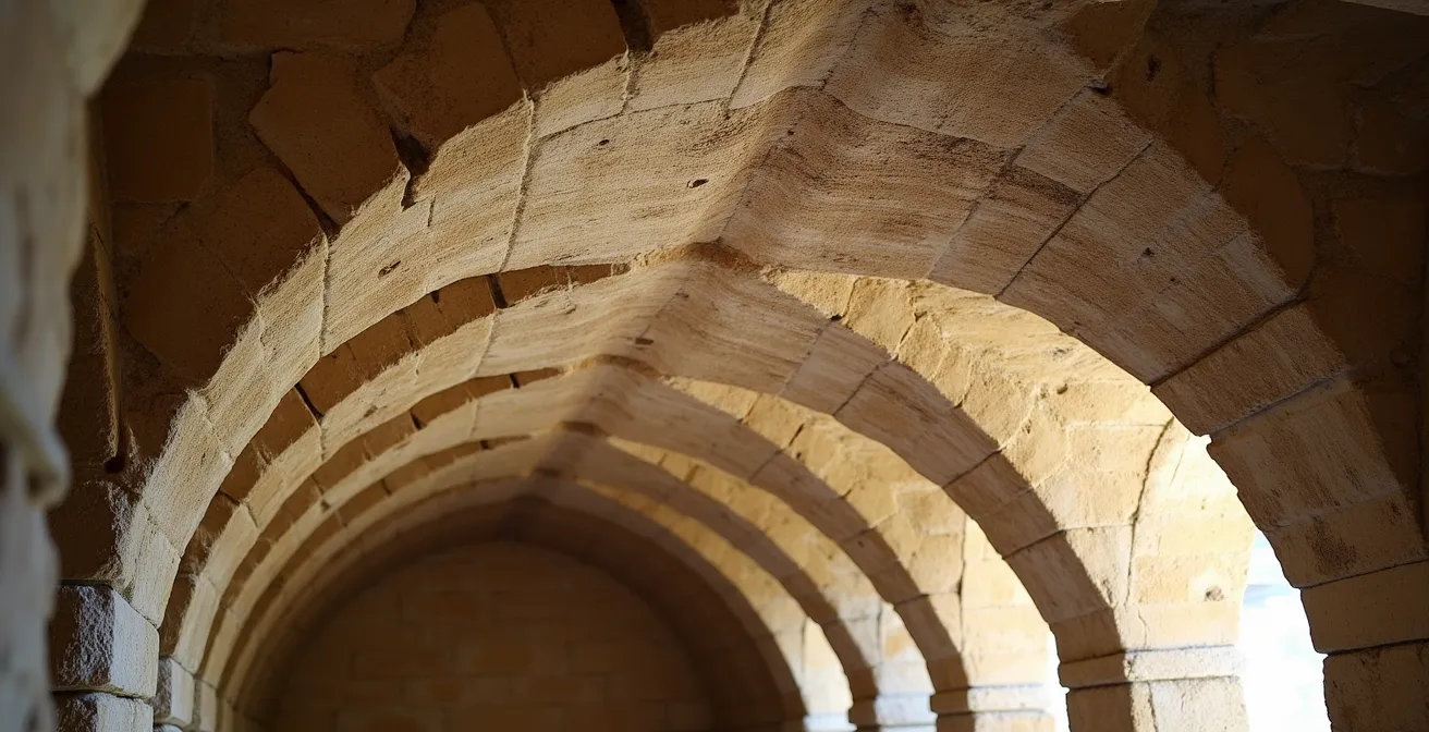 Détail architectural d'une voûte en pierre dans un restaurant parisien historique